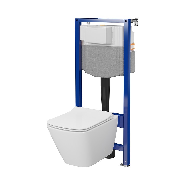 SET C16: AQUA 50 MECH QF WC-FRAME + CITY BY CERSANIT SQUARE CLEANON WANDHANGEND TOILET MET TOILETZITTING S701-796