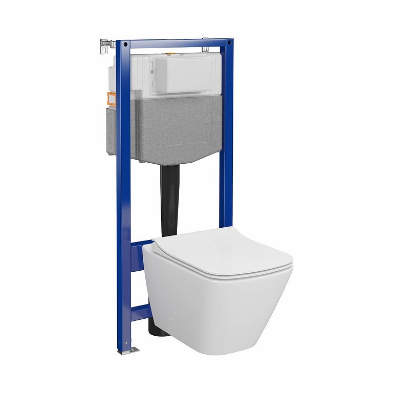 SET C16: AQUA 50 MECH QF WC FRAME + CITY BY CERSANIT SQUARE CLEANON WALL HUNG BOWL WITH TOILET SEAT  S701-796