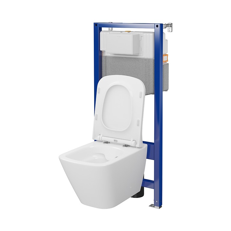 SET C17: AQUA 50 PNEU QF WC frame + CITY by Cersanit SQUARE CleanOn wall hung bowl with toilet seat S701-797