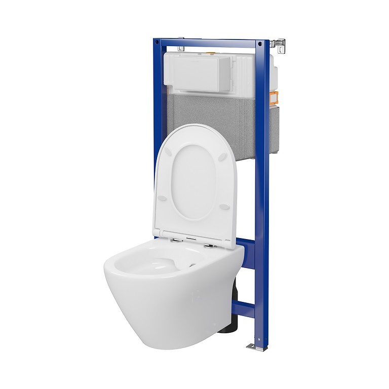 SET C21: AQUA 50 PNEU QF WC FRAME + LARGA BY CERSANIT OVAL CLEANON WALL HUNG BOWL WITH TOILET SEAT  S701-800