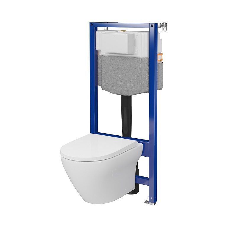SET C21: AQUA 50 PNEU QF WC-FRAME + LARGA BY CERSANIT OVAAL CLEANON WANDHANGEND TOILET MET TOILETZITTING S701-800