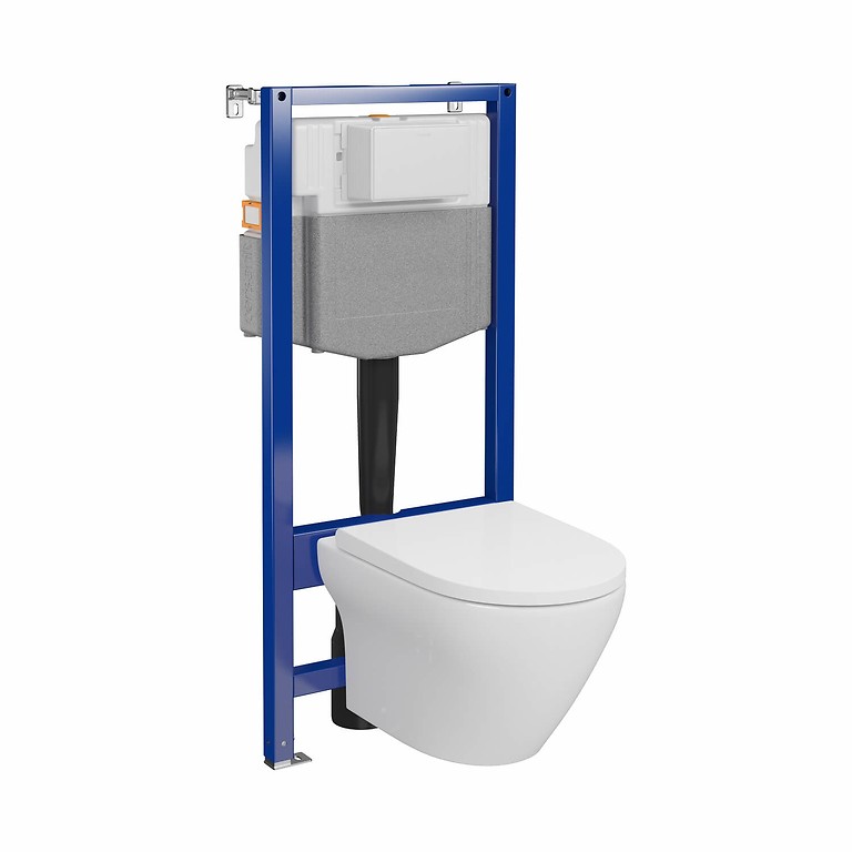 SET C21: AQUA 50 PNEU QF WC FRAME + LARGA BY CERSANIT OVAL CLEANON WALL HUNG BOWL WITH TOILET SEAT  S701-800