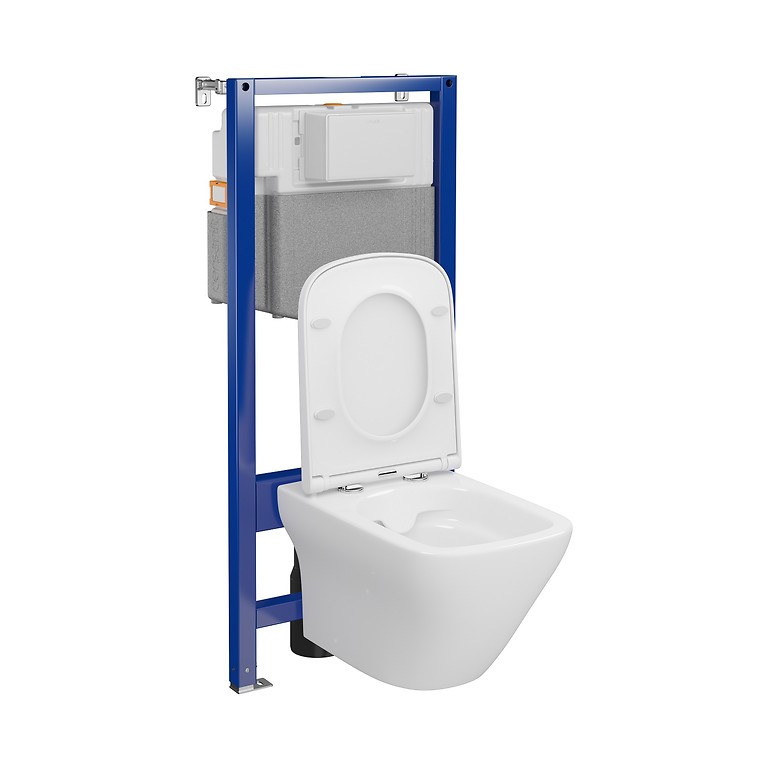 SET C22: AQUA 50 MECH QF WC frame + LARGA by Cersanit  SQUARE CleanOn wall hung bowl with toilet seat S701-801