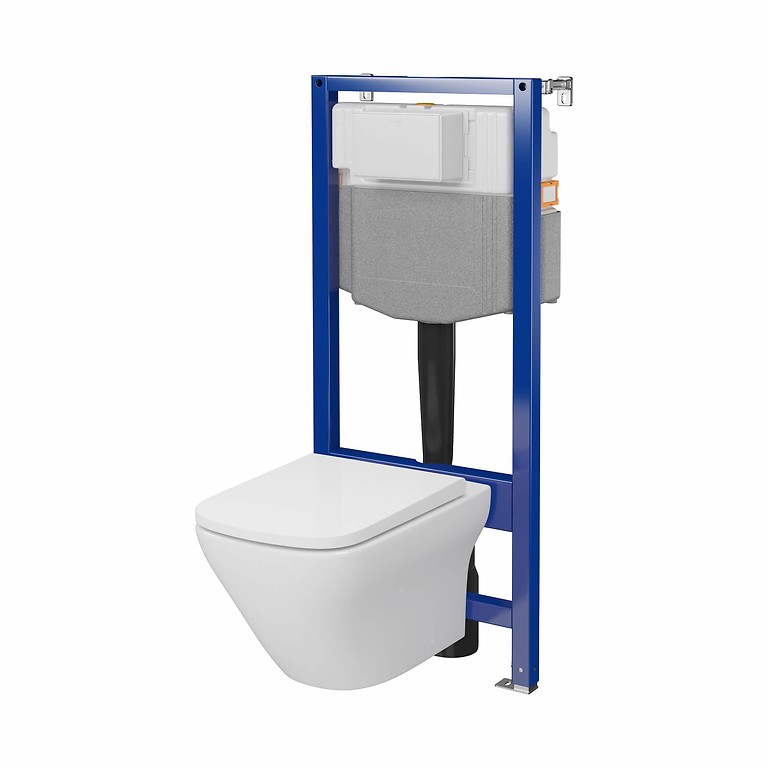 SET C22: AQUA 50 MECH QF WC frame + LARGA by Cersanit  SQUARE CleanOn wall hung bowl with toilet seat S701-801