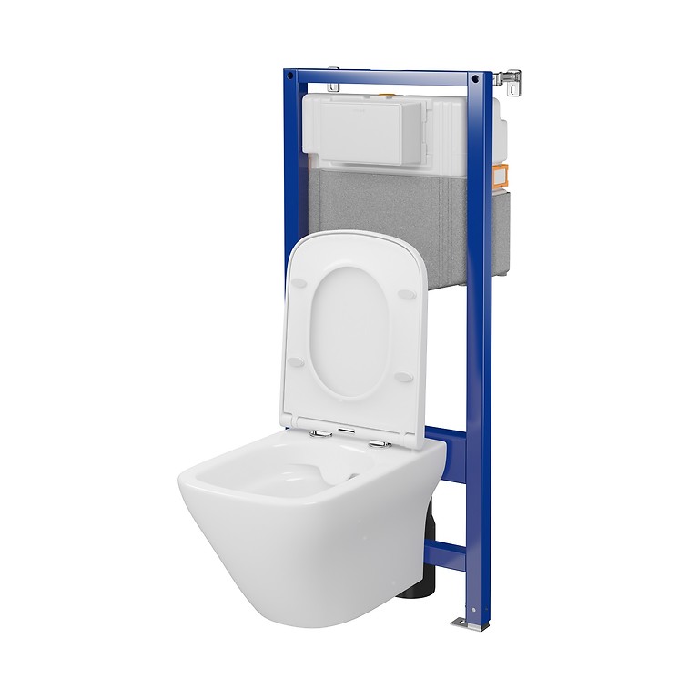 SET C23: AQUA 50 PNEU QF WC frame + LARGA by Cersanit  SQUARE CleanOn wall hung bowl with toilet seat S701-802