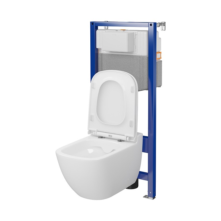 SET C24: AQUA 50 MECH QF WC frame + CASPIA CleanOn wall hung bowl with toilet seat S701-803