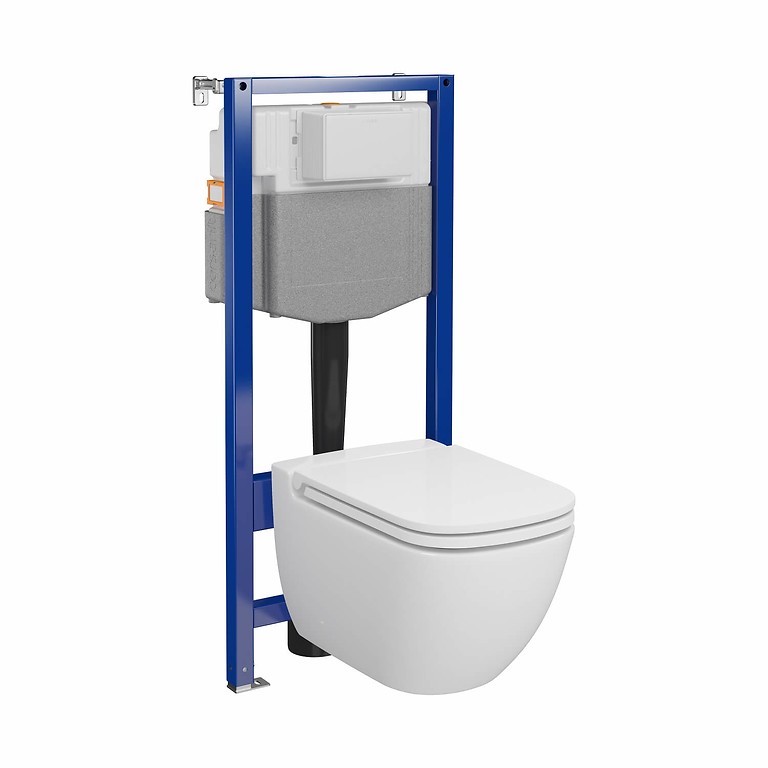 SET C24: AQUA 50 MECH QF WC frame + CASPIA CleanOn wall hung bowl with toilet seat S701-803