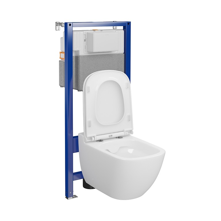 SET C25: AQUA 50 PNEU QF WC frame + CASPIA CleanOn wall hung bowl with toilet seat S701-804