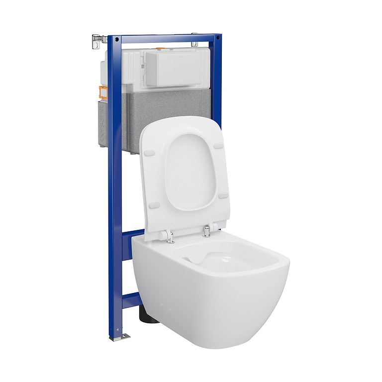 SET C26: AQUA 50 MECH QF WC frame + VIRGO by Cersanit CleanOn wall hung bowl with toilet seat S701-805