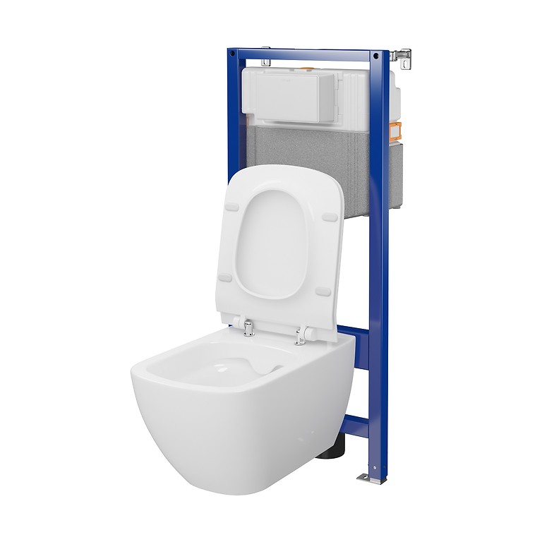 SET C26: AQUA 50 MECH QF WC frame + VIRGO by Cersanit CleanOn wall hung bowl with toilet seat S701-805