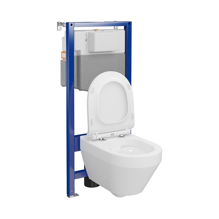 SET C28: AQUA 50 MECH QF WC frame + CREA OVAL CleanOn wall hung bowl with toilet seat S701-807
