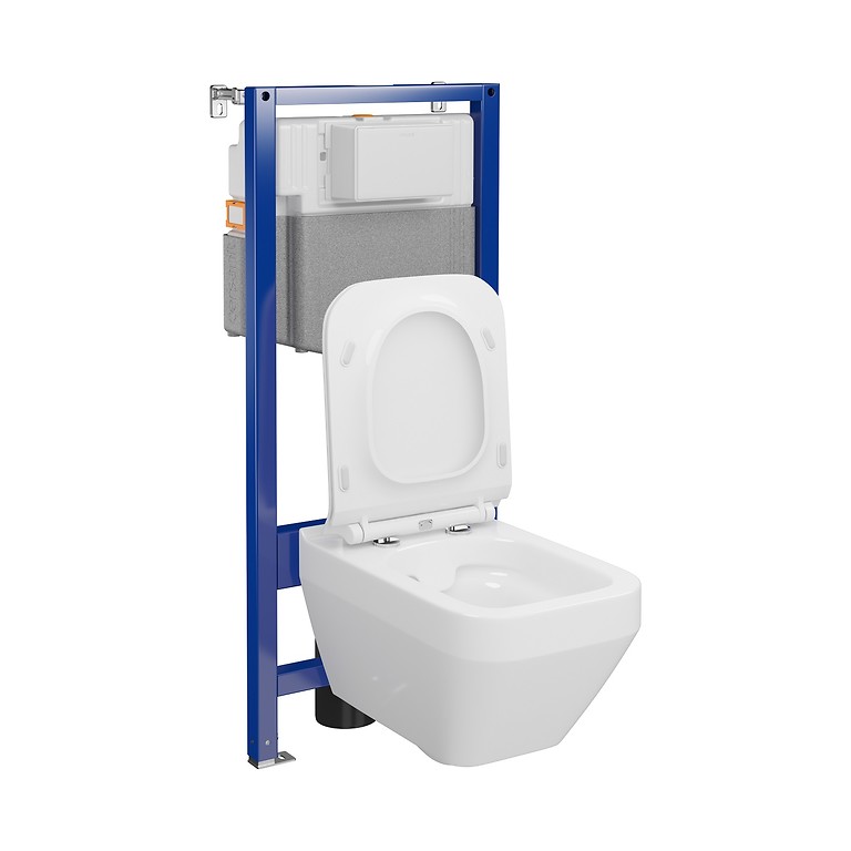 SET C30: AQUA 50 MECH QF WC frame + CREA SQUARE CleanOn wall hung bowl with toilet seat S701-809