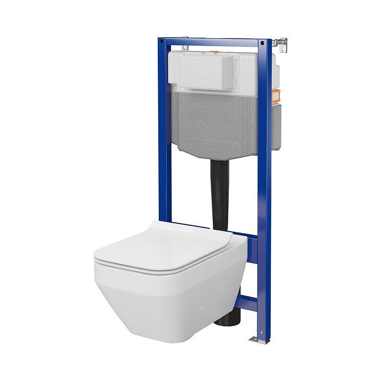 SET C30: AQUA 50 MECH QF WC frame + CREA SQUARE CleanOn wall hung bowl with toilet seat S701-809