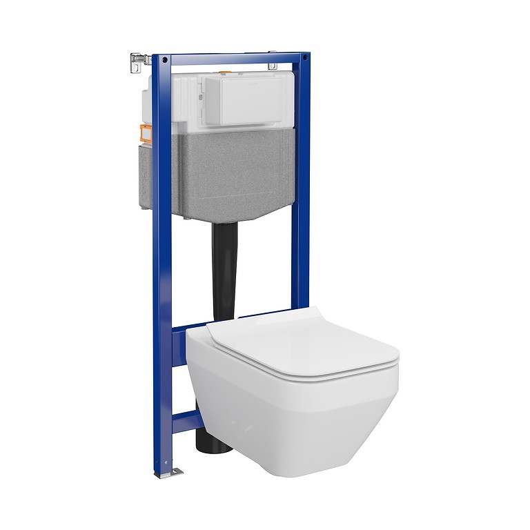 SET C30: AQUA 50 MECH QF WC frame + CREA SQUARE CleanOn wall hung bowl with toilet seat S701-809