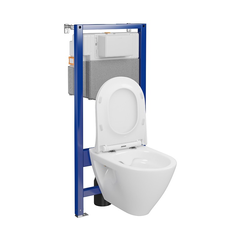 SET C34: AQUA 50 MECH QF WC frame + MILLE PLUS  CleanOn wall hung bowl with toilet seat S701-813