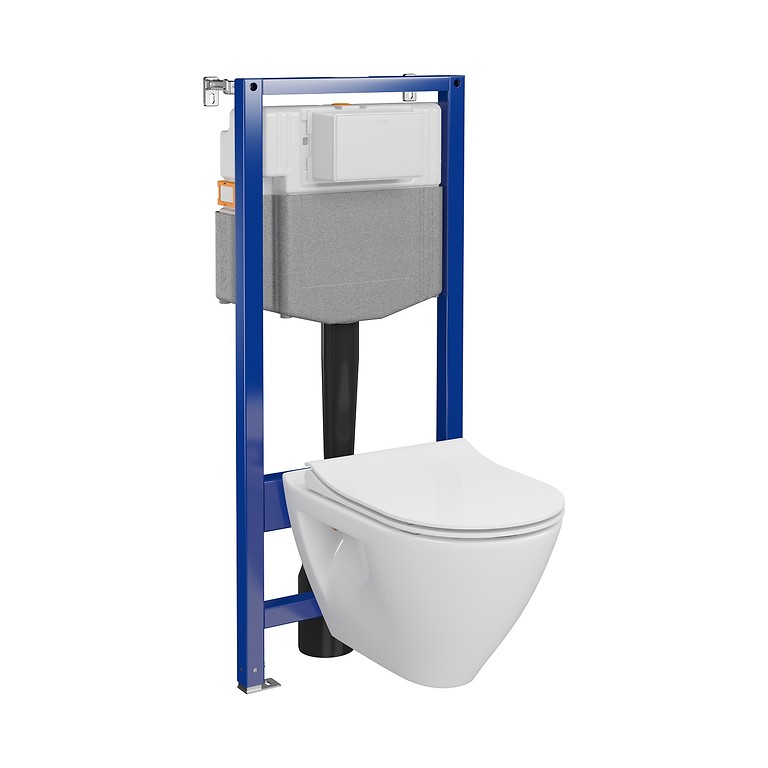 SET C34: AQUA 50 MECH QF WC frame + MILLE PLUS  CleanOn wall hung bowl with toilet seat S701-813
