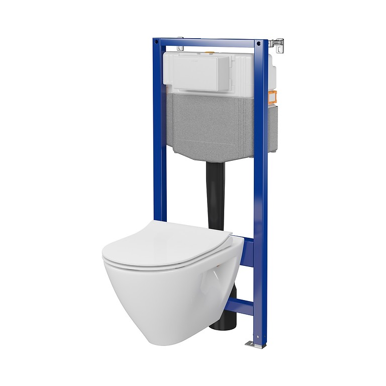 SET C34: AQUA 50 MECH QF WC frame + MILLE PLUS  CleanOn wall hung bowl with toilet seat S701-813