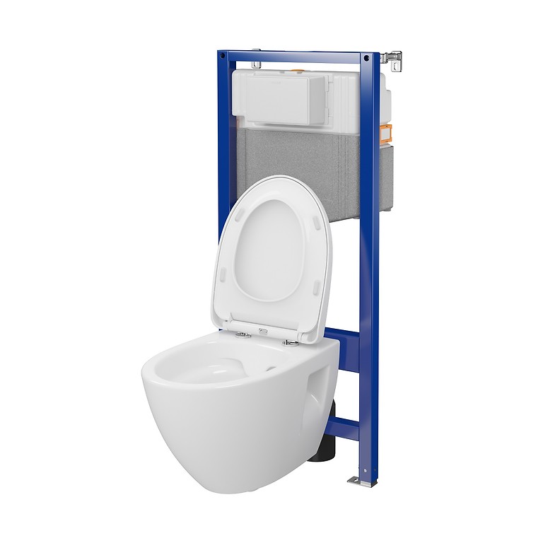 SET C35: AQUA 50 MECH QF WC frame + MODUO PLUS CleanOn OVAL wall hung bowl with toilet seat S701-814