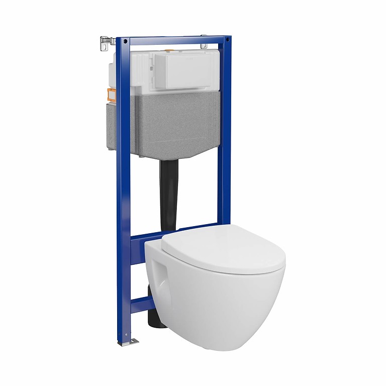 SET C35: AQUA 50 MECH QF WC frame + MODUO PLUS CleanOn OVAL wall hung bowl with toilet seat S701-814