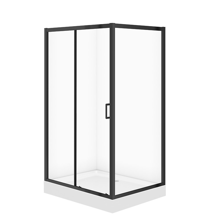 SET C712: RECHTHOEKIGE DOUCHECABINE ARTECO 120×90×190 ZWART TRANSPARANT GLAS + DOUCHEBAK TAKO WIT 16 CM S913-031