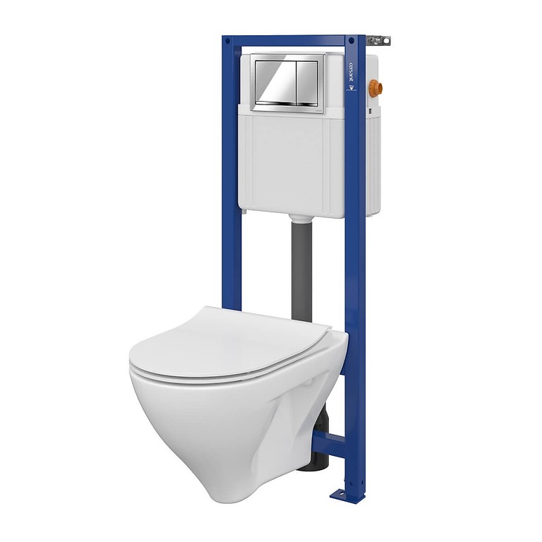 SET B293 AQUA 02 MECH, Wall Hung Bowl MILLE CleanOn, Slim Duroplast Toilet Seat, Button Enter Chrome Gloss S701-456
