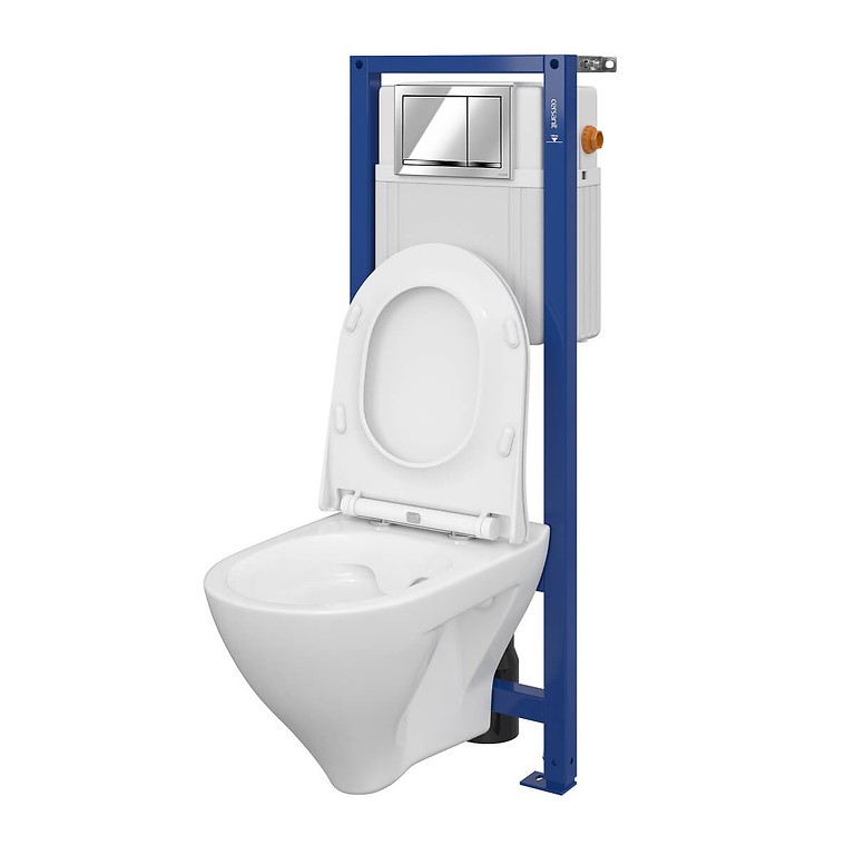 Set B293 AQUA 02 MECH, Wall Hung Bowl MILLE CleanOn, Slim Duroplast Toilet Seat, Button Enter Chrome Gloss S701-456
