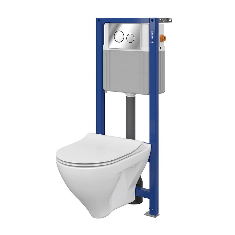 Set B297 AQUA 22 MECH, Wall Hung Bowl MILLE CleanOn, Slim Duroplast Toilet Seat, Button Galaxy Chrome Gloss S701-460