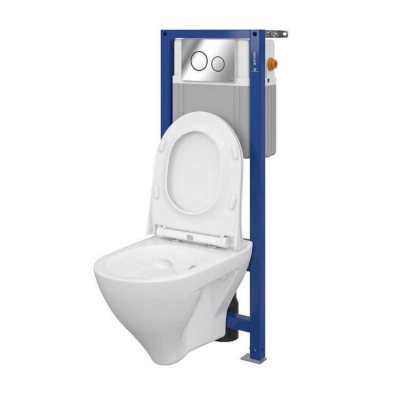 Set B297 AQUA 22 MECH, Wall Hung Bowl MILLE CleanOn, Slim Duroplast Toilet Seat, Button Galaxy Chrome Gloss S701-460
