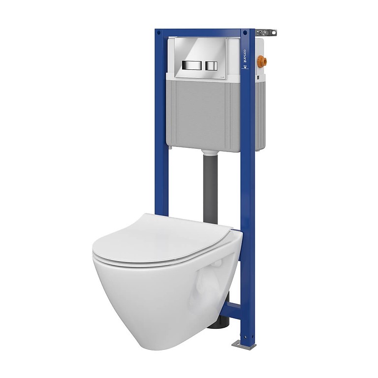 SET B298 AQUA 22 MECH, Wandhangend Toilet MILLE Plus CleanOn, Slim Duroplast Toiletbril, Bedieningsplaat MOVI Chroom Glans S701-461