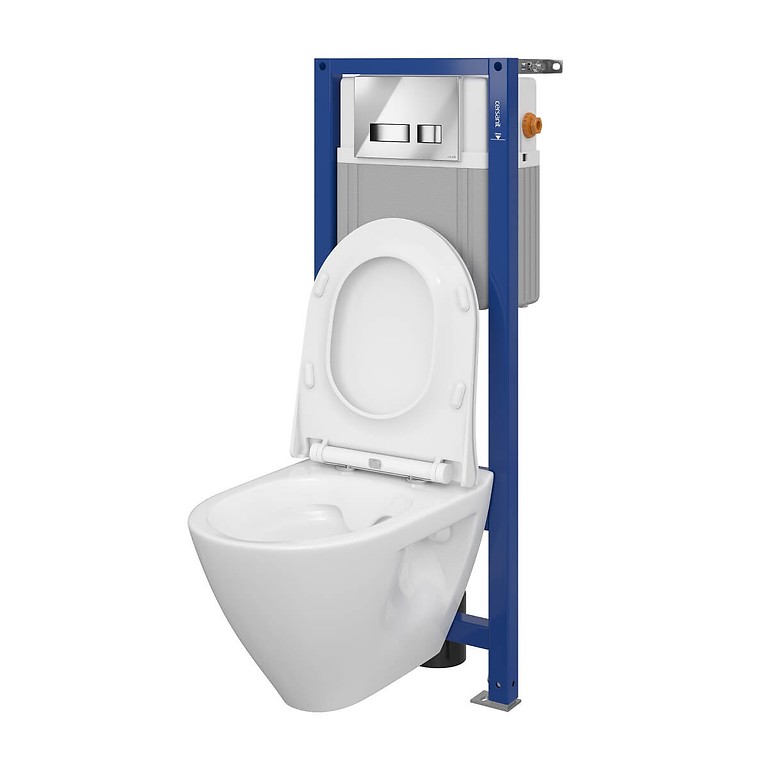 Set B298 AQUA 22 MECH, Wall Hung Bowl MILLE Plus CleanOn, Slim Duroplast Toilet Seat, Button MOVI Chrome Gloss S701-461