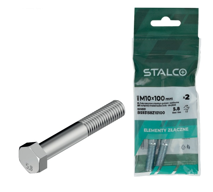 Machine screws, partial thread, DIN931 5.8, galvanized, 10 x 60 mm; (4) 4 pcs. BS93158Z10060