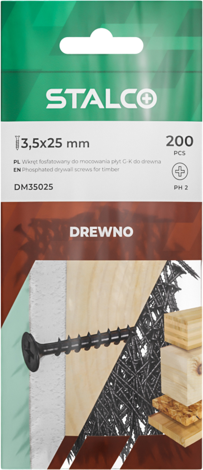 Phosphated screw for fixing plasterboards BD ø3.5 x 25 mm, 100 pcs. STALCO BD-3.5X25