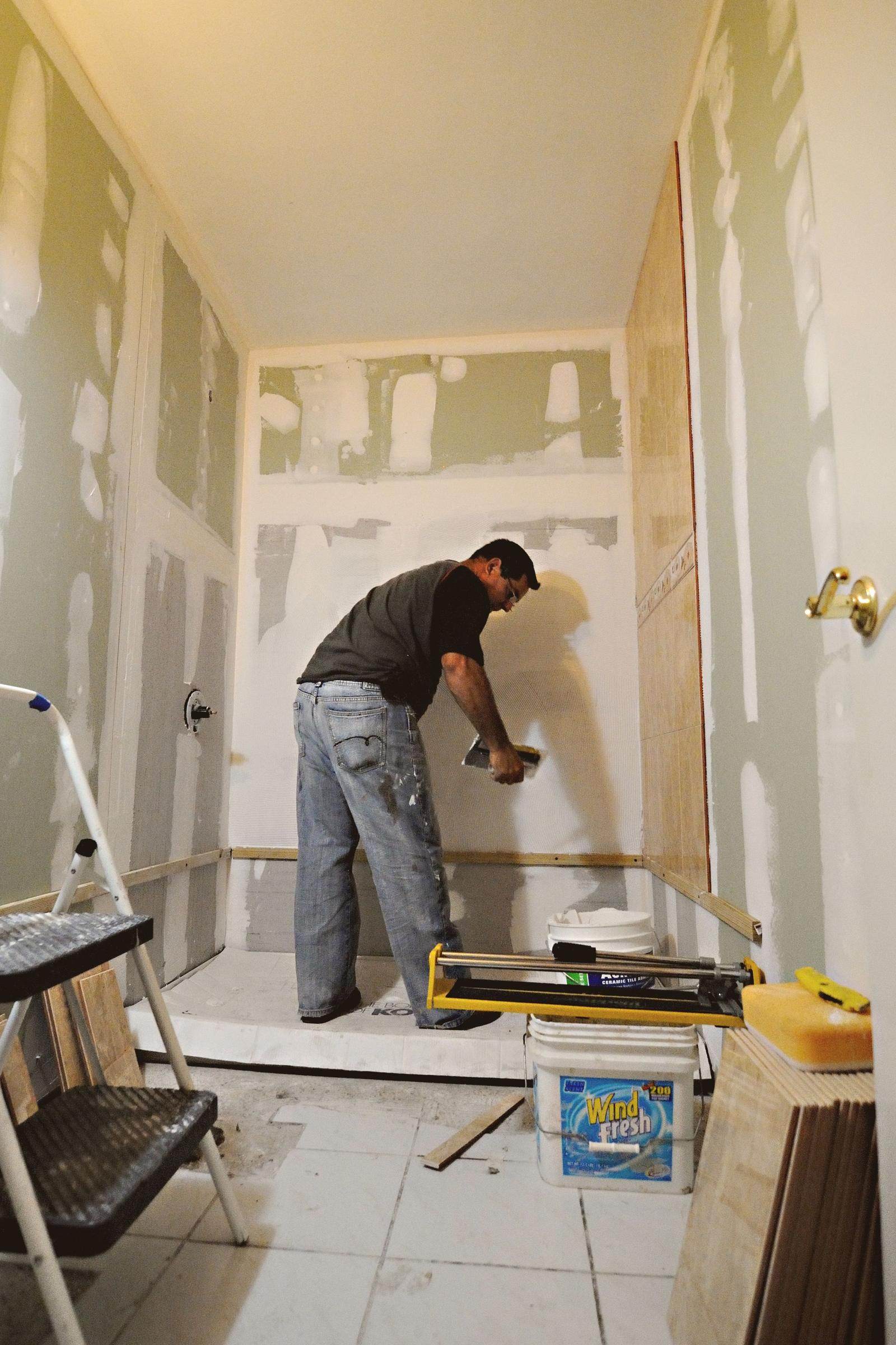 Bathroom finishing: walls being prepared before tiling starts