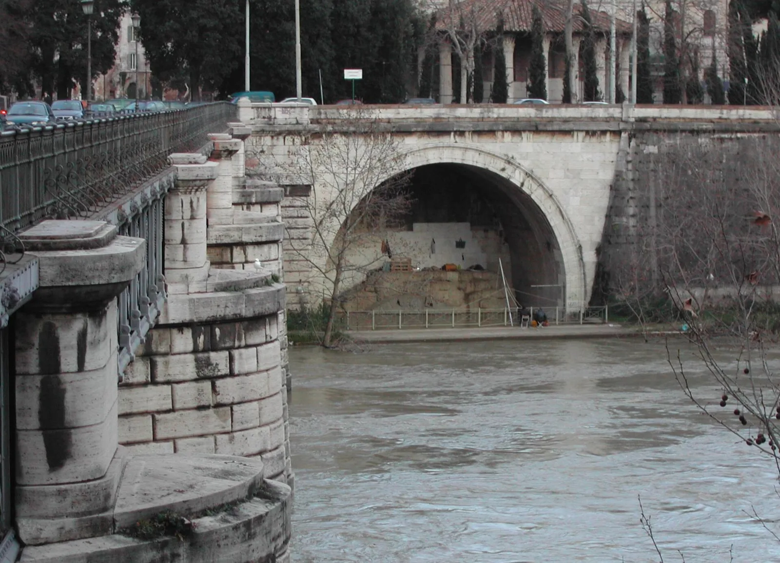 The mouth of the Cloaca Maxima on the river Tiber in Rome