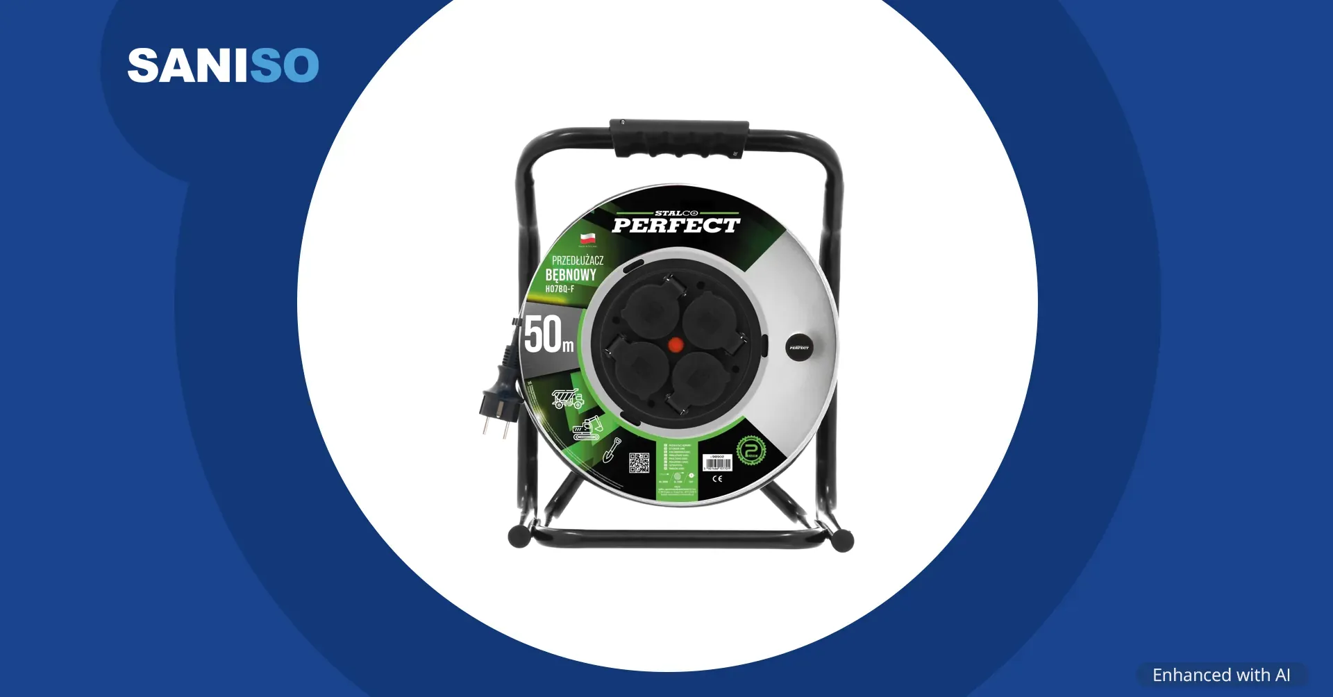 STALCO PERFECT HEAVY LINE kabelhaspel, 50 m, IP44, 4 × 2P+E, H05RR-F 3 × 2,5 mm², 16 A, 3680 W (S-75704)