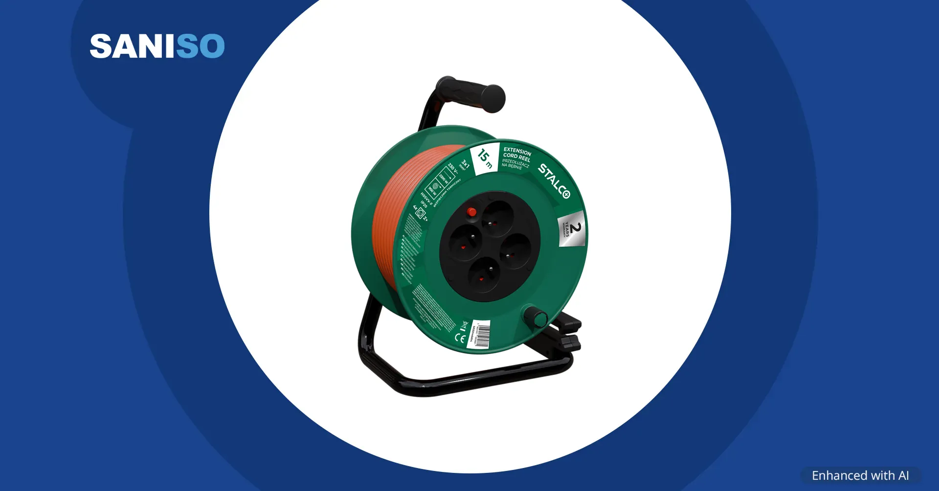 STALCO kabelhaspel, 4 geaarde stopcontacten, H05VV-F 3 × 1 mm², 16 A, oranje, IP20, 15 m (S023146614)