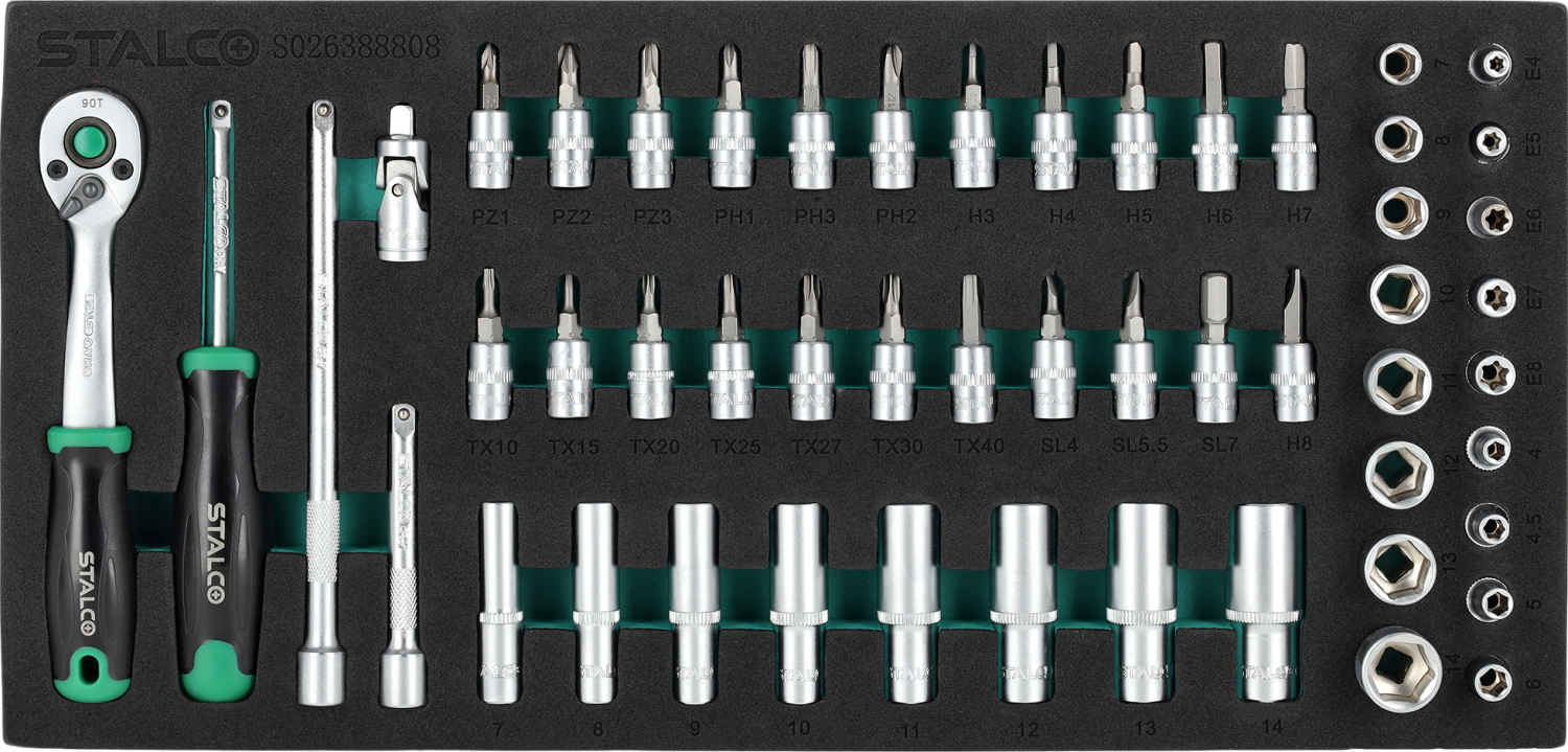 Socket wrench set 1/4 inch 53 pcs 90T EVA insert STALCO S026388808