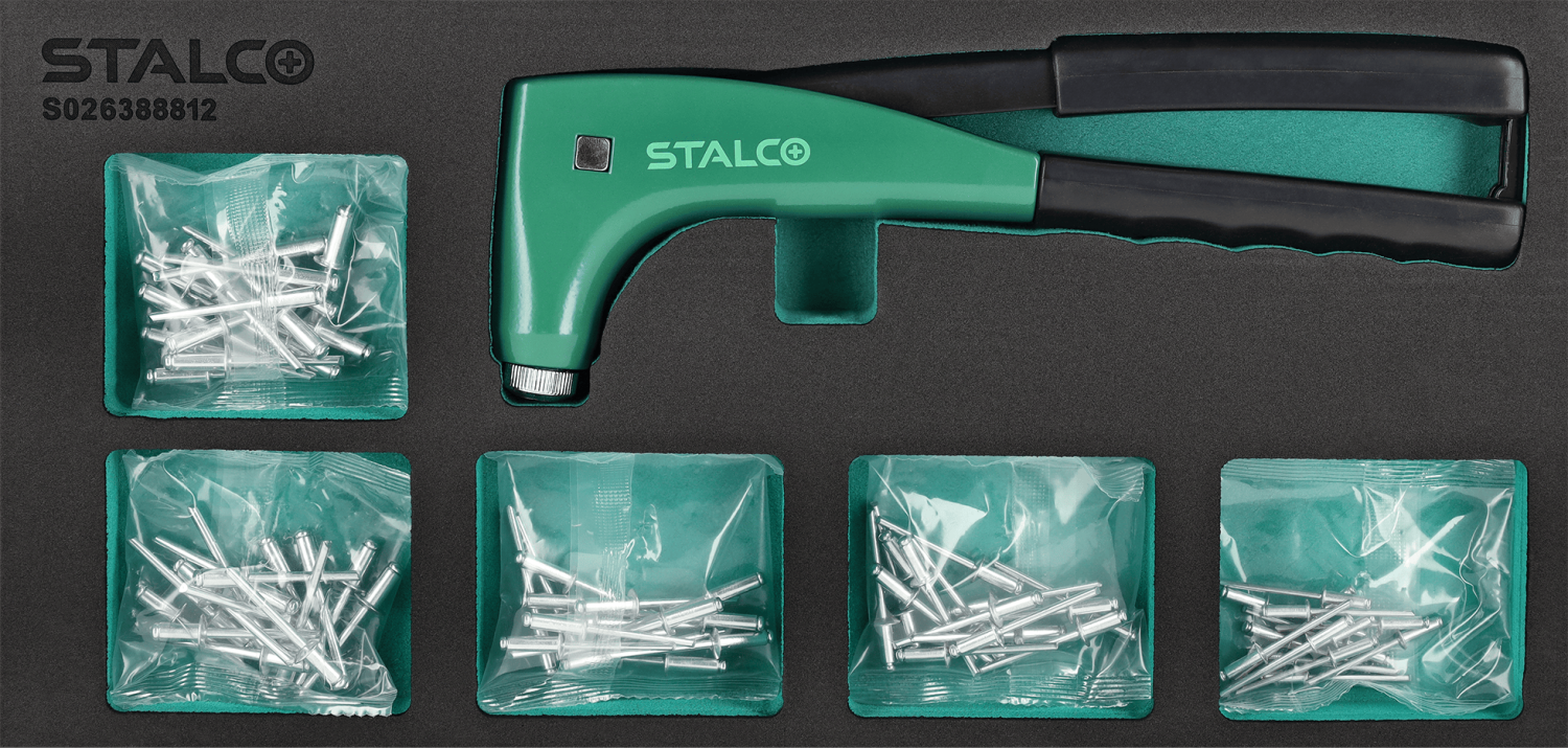 Rivet gun with rivet set 6 pcs EVA insert STALCO S026388812