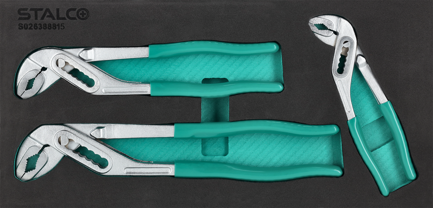 3-Piece Water Pump Pliers Set (180mm, 250mm, 300mm, CrV) with EVA Foam Insert – STALCO S026388815 S026388815