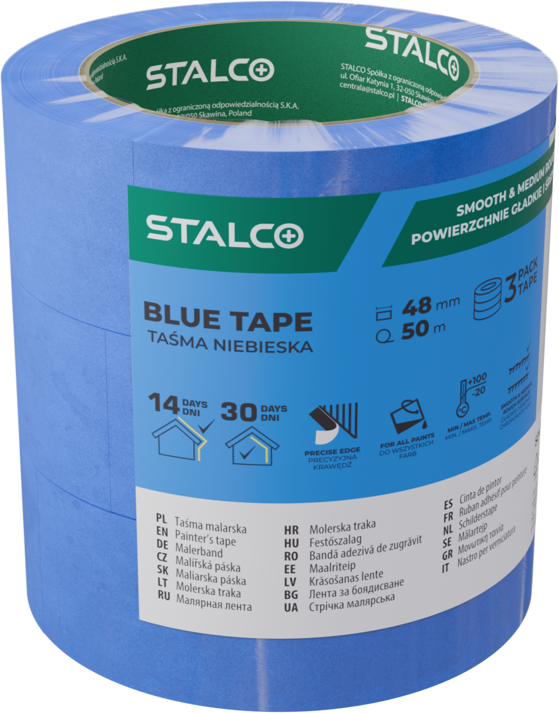 Blauwe schilderstape 48mm x 50m, blue, 3-pack STALCO S042138547