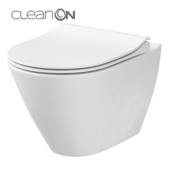 SET 743 CITY OVAL WALL HUNG BOWL CLEANON WITH HIDDEN FIXATION WITH SLIM DUROPLAST, SOFT-CLOSE, EASY OFF, ONE BUTTON TOILET SEAT K701-104