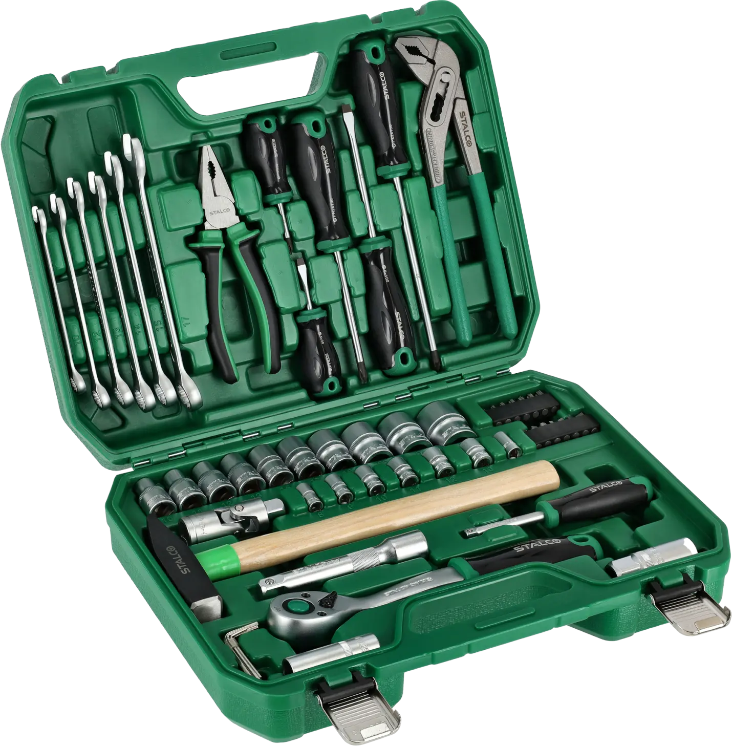 Multitools set 55pcs 1/2”+1/4”, ratchet 90t, bmc packing STALCO S011100055