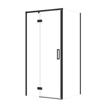Set C113: Rechthoekige douchecabine LARGA scharnier 100×90×195 links zwart transparant glas S601-313