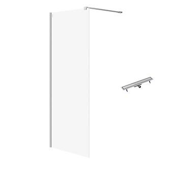 SET C79: Walk-in douchewand MILLE 80×200 chroom transparant glas + lineaire afvoer TAKO 70 staal S601-245