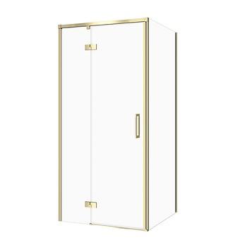 SET C265: Vierkante Douchecabine Larga 80×80×195 Links Mat Goud Transparant Glas S601-462