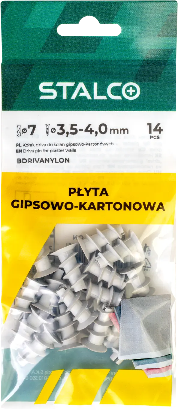 Driva dowel for plasterboard walls , drilling diameter: ø7mm, screw diameter: 3.5-4.0mm, 14 pcs. STALCO BDRIVA-NYLON