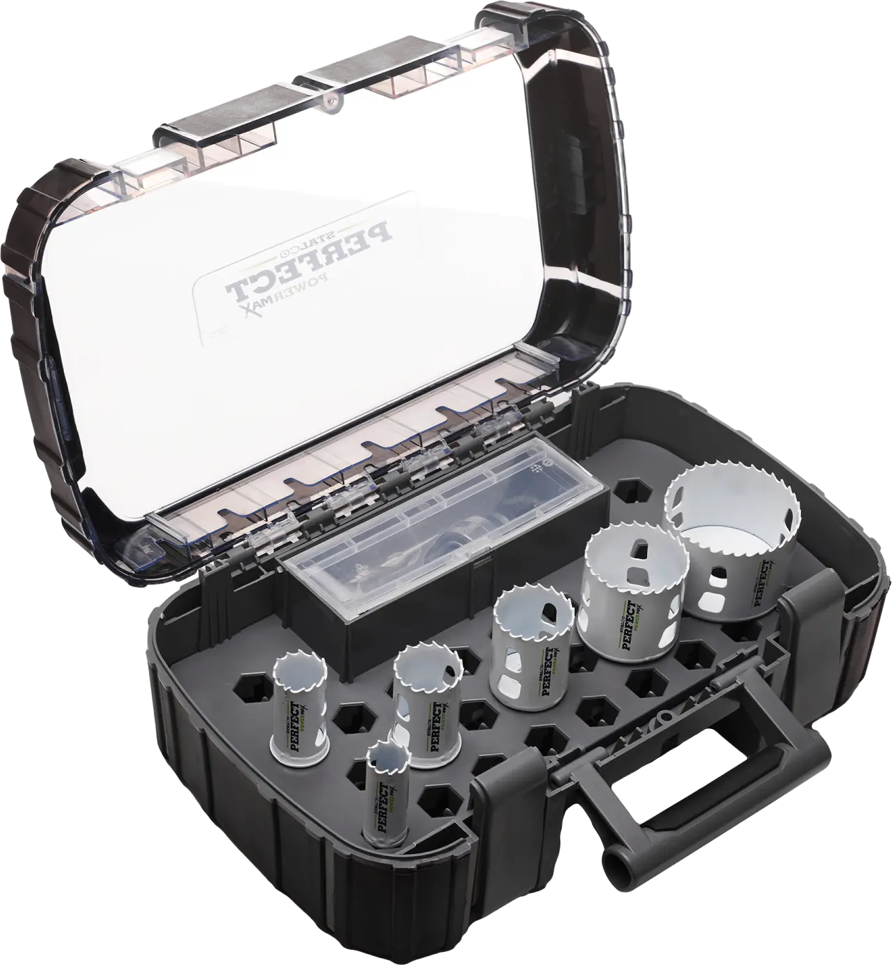 Bimetal hole saw set for plumbing/electric installers 20, 25, 32, 38, 51, 68 mm STALCO PERFECT S-70778