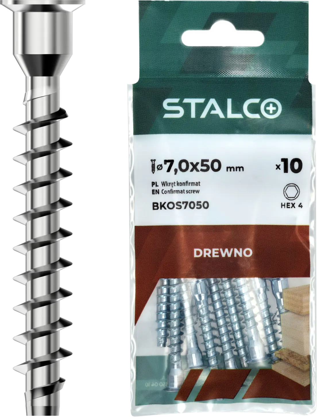 Confirmatschroef (HEX 4) 7,0 x 70 mm STALCO BKOS7070
