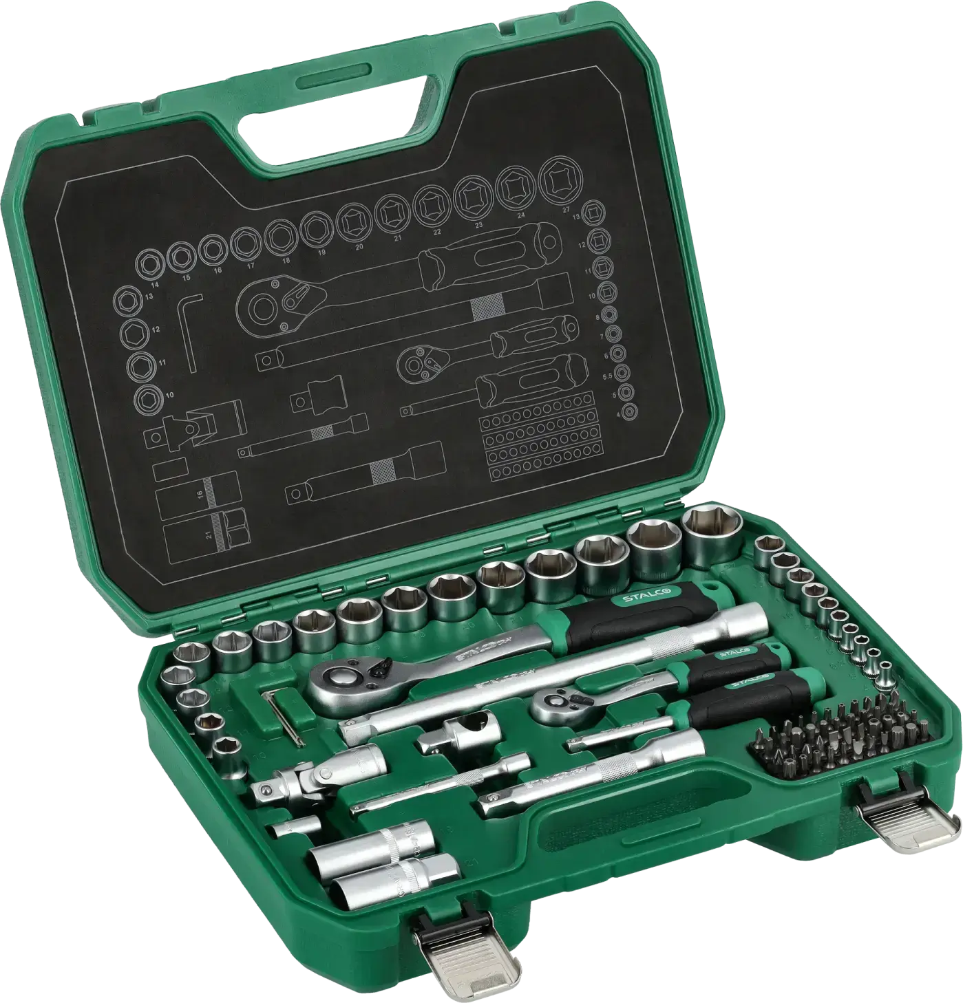 Socket wrench set BMC case 84 pcs 1/2 1/4 STALCO S-54014