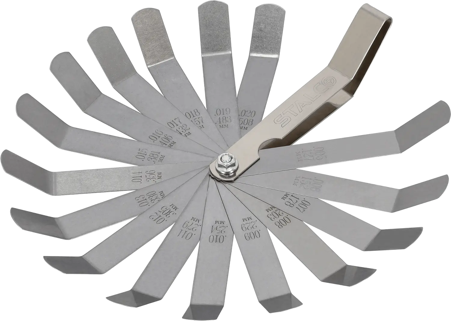 Voelermaat 16 gebogen bladen (0.127 - 0.508mm) roestvrij staal STALCO S010510216 STALCO S010510216